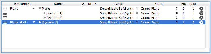 Geöffnetes Aufklappmenü des Klavier-Notensystems