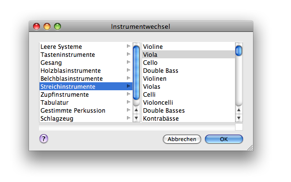 Dialogbox Instrumentwechsel