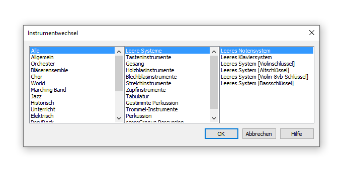 Dialogbox Instrumentwechsel