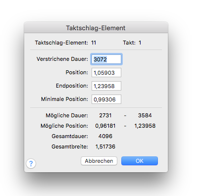 Dialogbox Taktschlag-Element