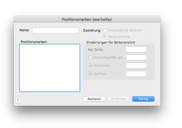 Dialogbox Positionsmarken bearbeiten