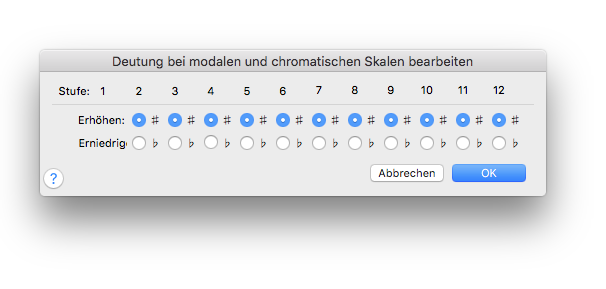 Dialogbox Deutung bei modalen und chromatischen Skalen bearbeiten