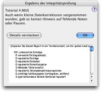 Dialogbox Ergebnis der Integritätsprüfung