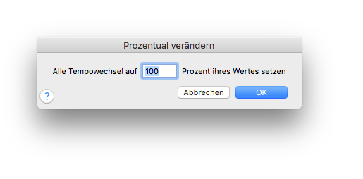 Dialogbox Prozentual verändern – Tempo