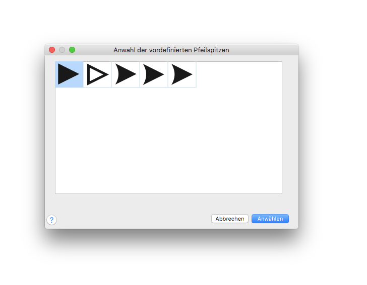Dialogbox Anwahl der vordefinierten Pfeilspitzen