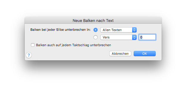 Dialogbox Neue Balken nach Text