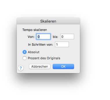 Dialogbox Skalieren – Tempo