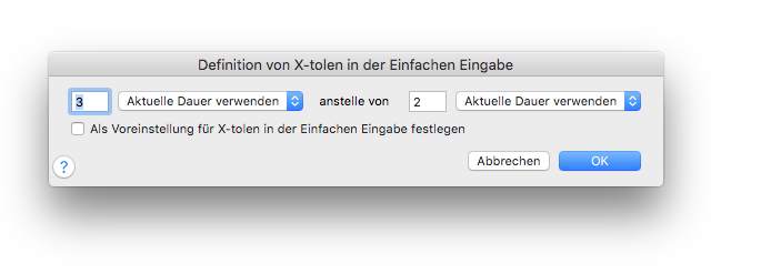 Definition von X-tolen in der Einfachen Eingabe 