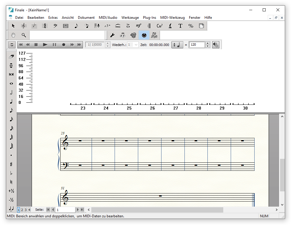 Dialogbox Teilfenster des MIDI-Werkzeugs