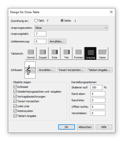 Dialogbox Design für Ossia-Takte