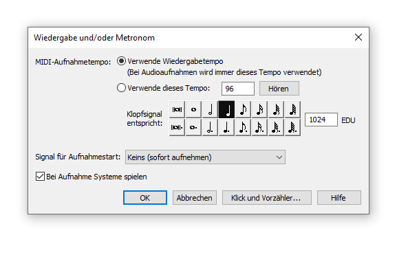 Wiedergabe und/oder Metronom